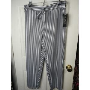 NYCC Woman L Pants Black Stria2 Pullon Striped Straight Leg
